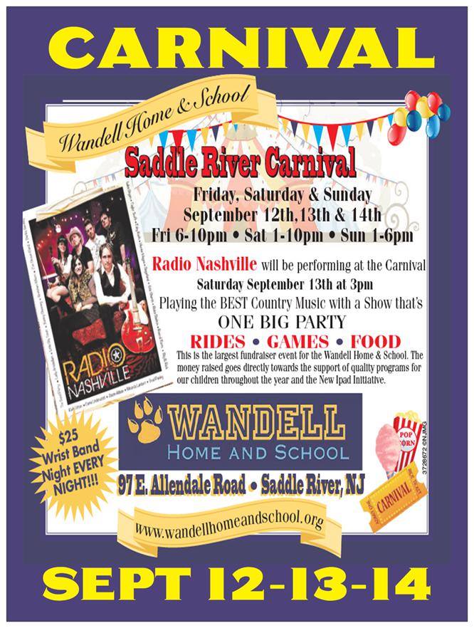 This Saturday, September 13th, Radio Nashville & friends will be playing the Saddle River Carnival at 3pm